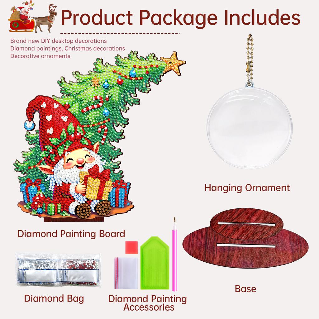 Christmas Tree DIY 2D Flat Wooden Diamond Painting Tabletop Ornaments Kit Diamond Art Tabletop Painting Kit for Adults Beginner