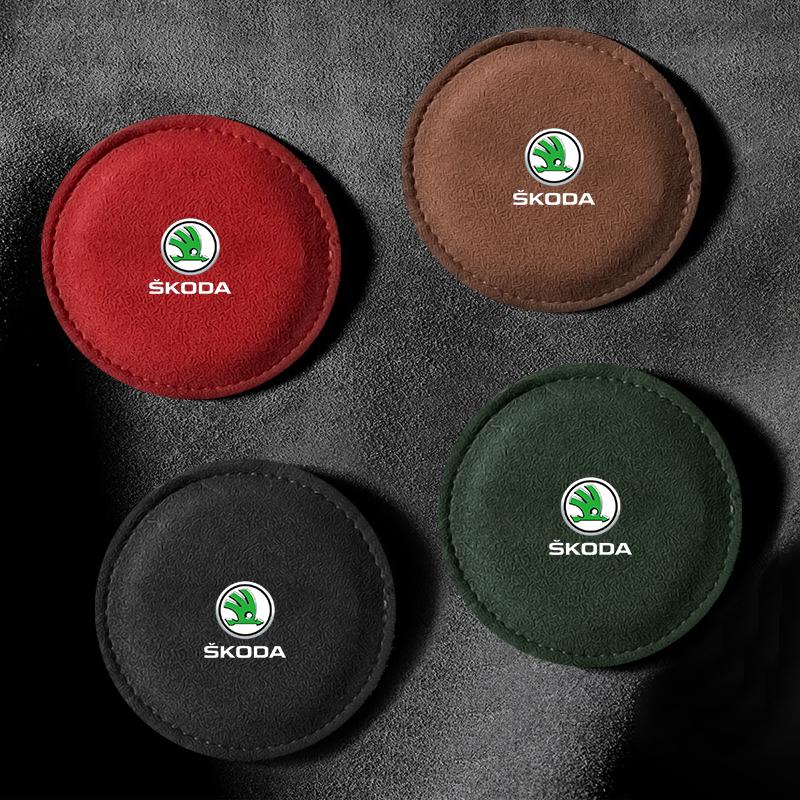 1/2Pcs Car Cup Holder Pad PU Leather Slot Non-slip Coaster Mat For Skoda Octavia MK2 MK3 2 3 A7 Fabia Karoq Kodiaq Superb Rapid Kamiq
