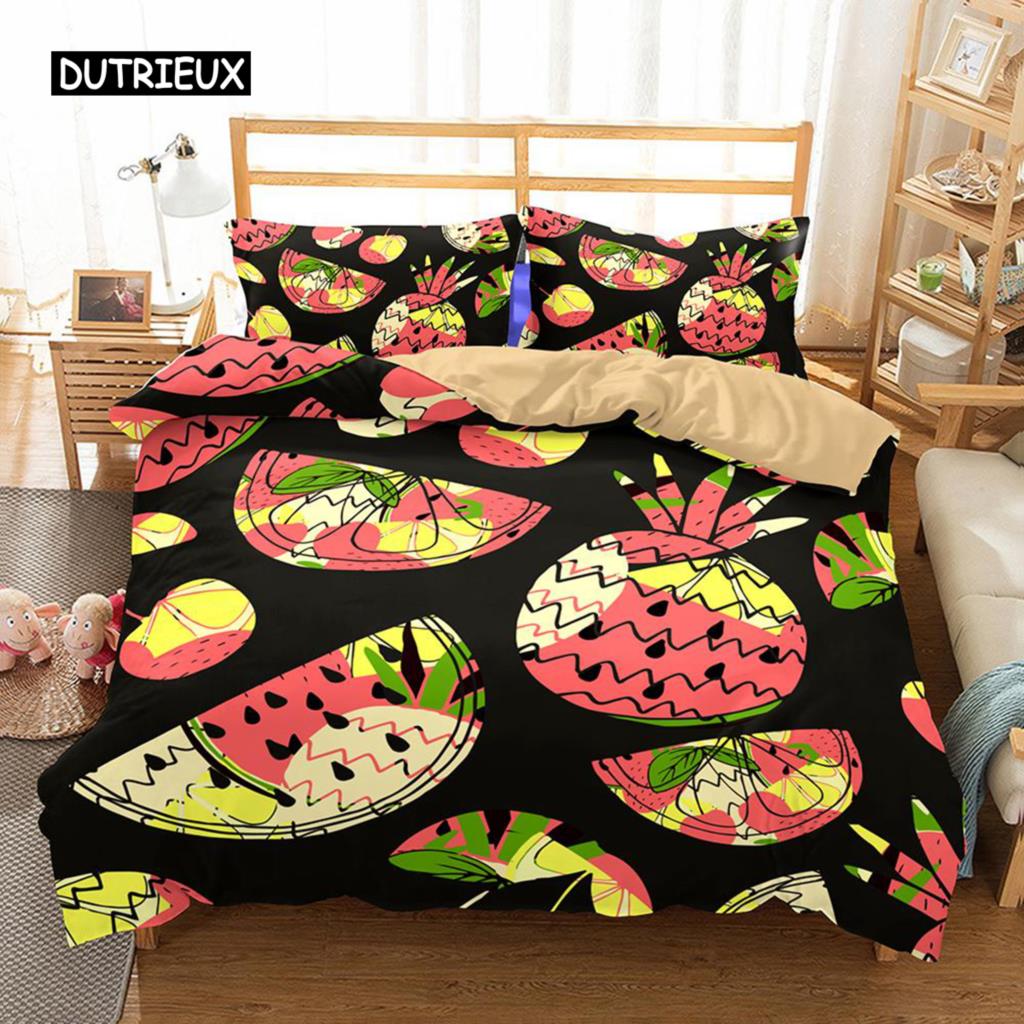 Pineapple Duvet Cover Set Queen Size Microfiber Kid Colorful Pineapple Twin Bedding Set Fruit Theme Hello Summer Comforter Cover