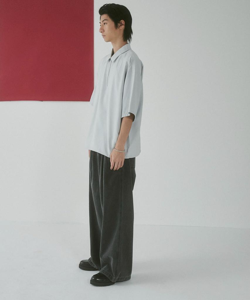 WEGO Kortermet Semsket Sommer Enkel Løs Oversized Koreansk Ensfarget Størrelse Lys Grå Herre Halv-Glidelås Skjorte, Topp, Klær, Streetwear, Casual, Passform, Skjorte,
