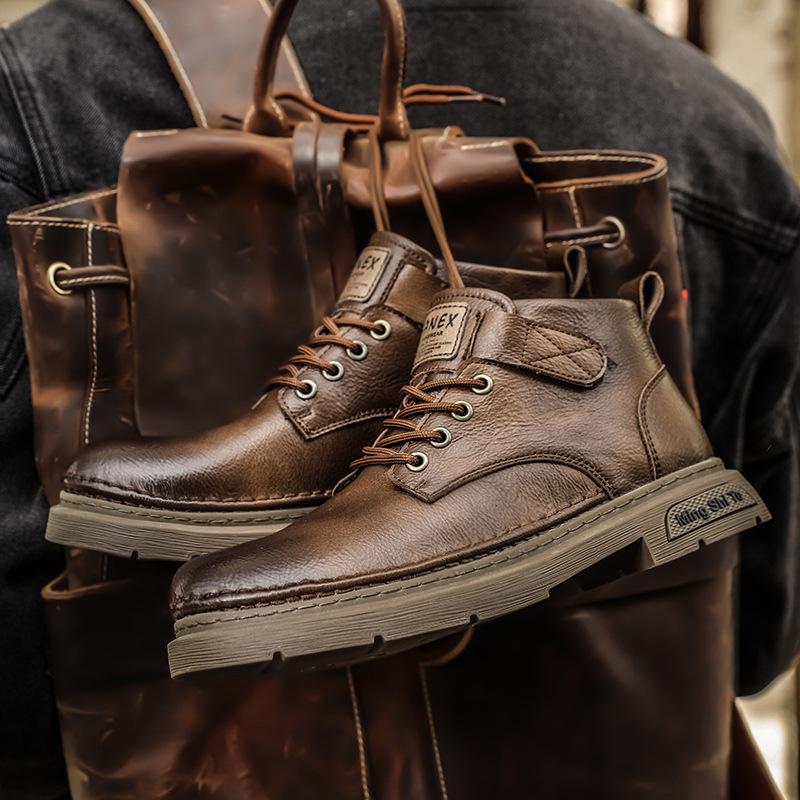 Autumn Men's Mid-Top British Style Leather All-Match Short Boots Leather Shoes Men Vintage Work Boots