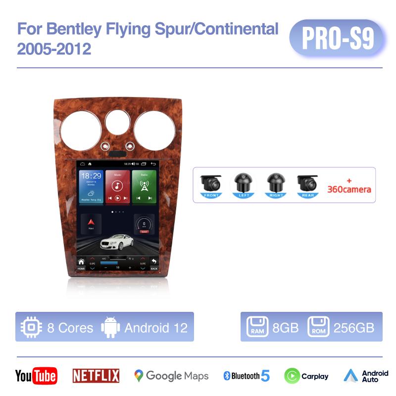 12.1Inch For Bentley Flying Spur/Continental 2005-2012 Android12 MediaCarPlayer GPS Navigation 8Core 8+256G CarPlay 4G 360Camera
