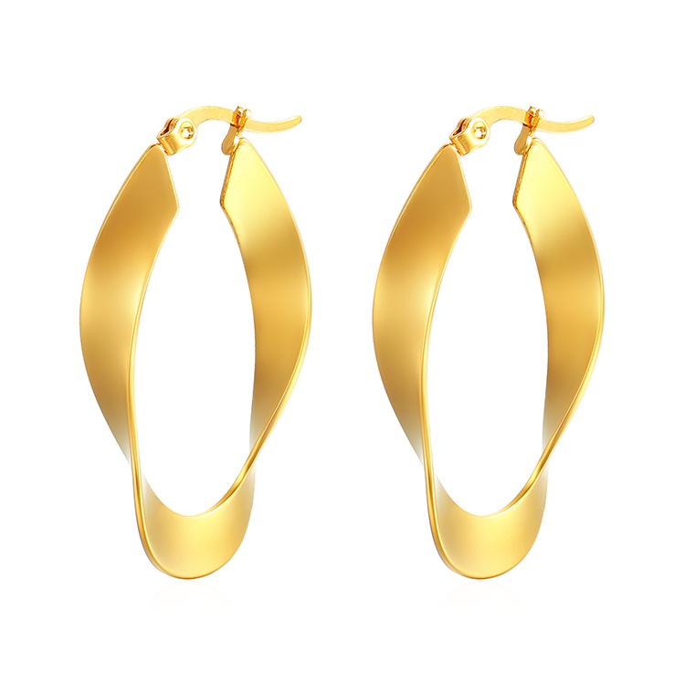 European and American Fashion Trends Electroplated 18K Stainless Steel Twisted Flat Irregular Earrings Light Luxury Simple Earrings