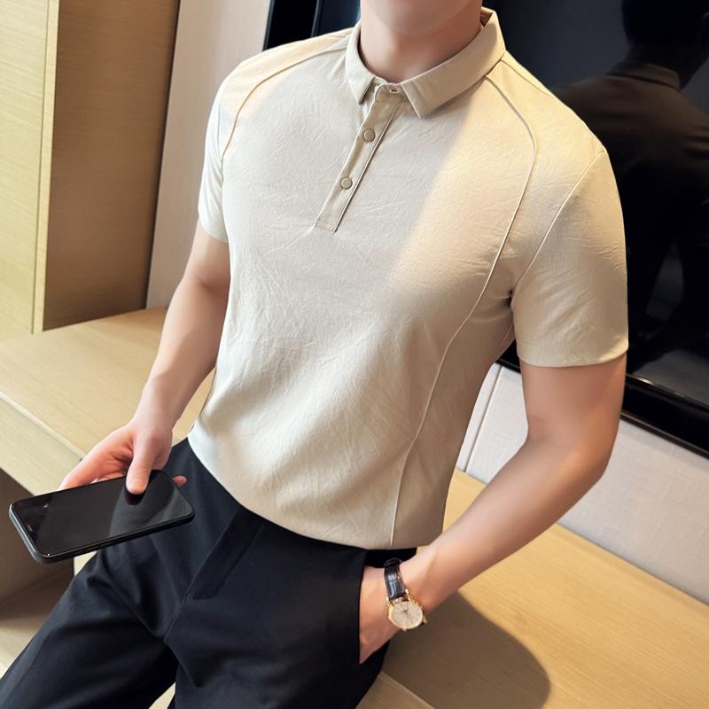 Sommer Baumwoll-Poloshirts Herren Mode Slim Fit Lässig Business Polo-T-Shirt Kurzarm Social Streetwear T-Shirt Tops