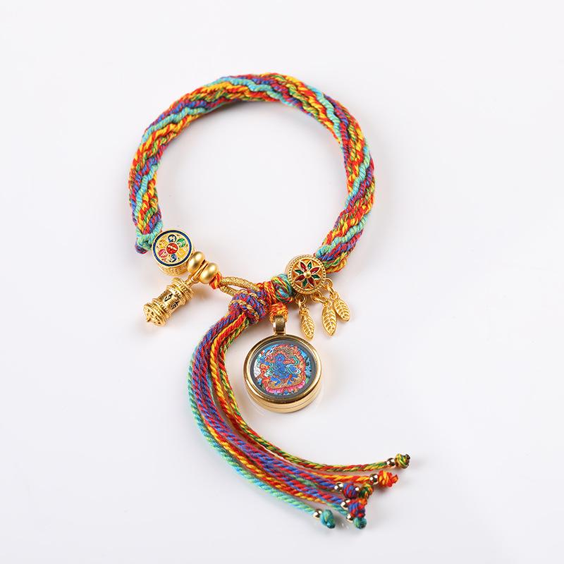 Braccialetto Tangka Tibetano Tessuto a Mano Dei Manjusri Uomo Donna Corda da Mano Regalo