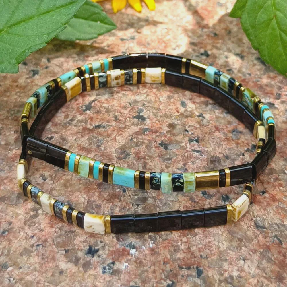 Elegant Tila Glass Beaded Bracelet Set - Fashionable Two-Piece All-Match Jewelry