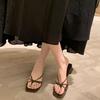 Grape Mother Summer New French Square Head Thin Belt Hollow Clip Feet Thick Heel Flat Bottom Cool Slippers Women's Wear