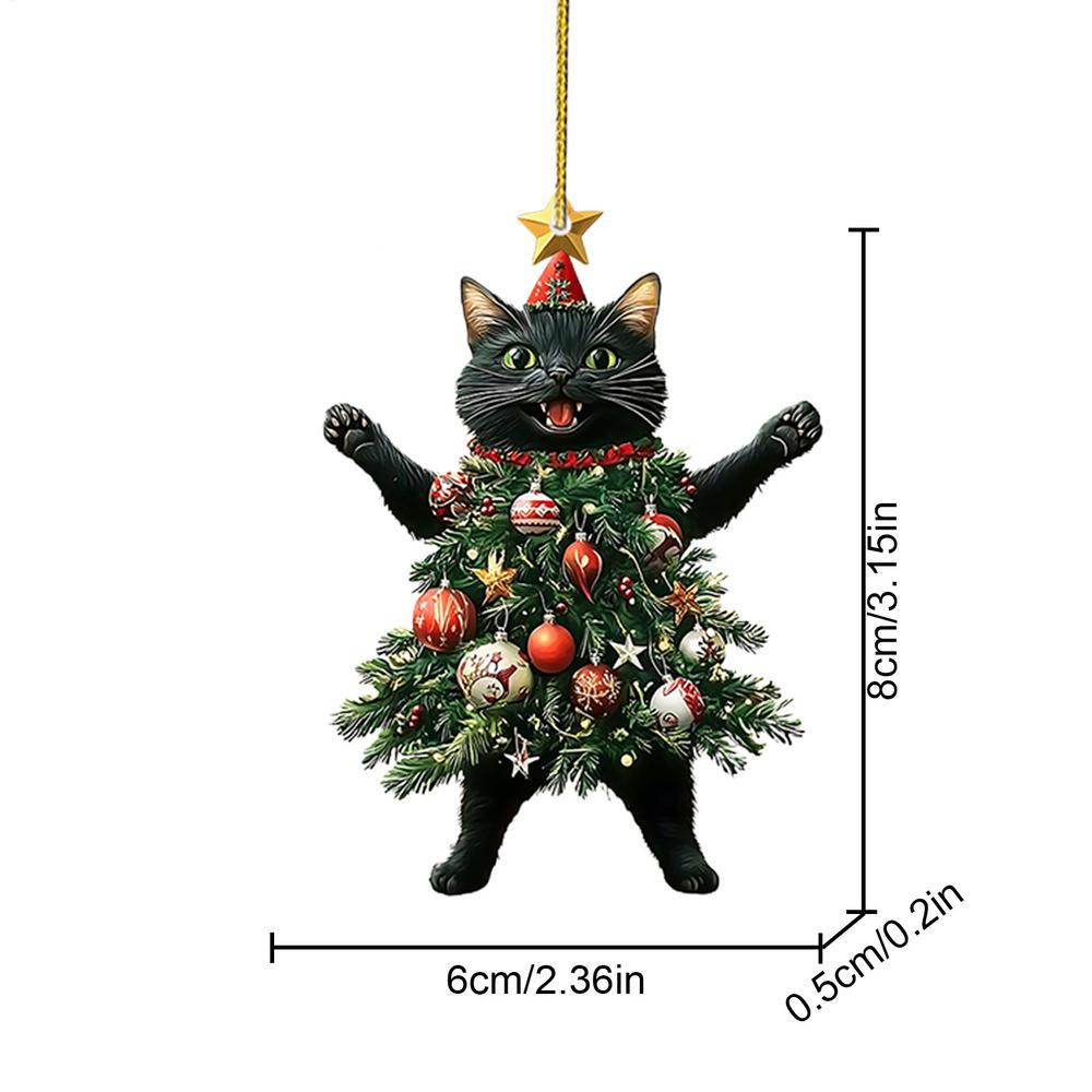 Cat Christmas Ornament 2D Flat Acrylic Festival Tree Kitten Pendant Car Rearview Pendant Decoration Car and Bag Cat Decor