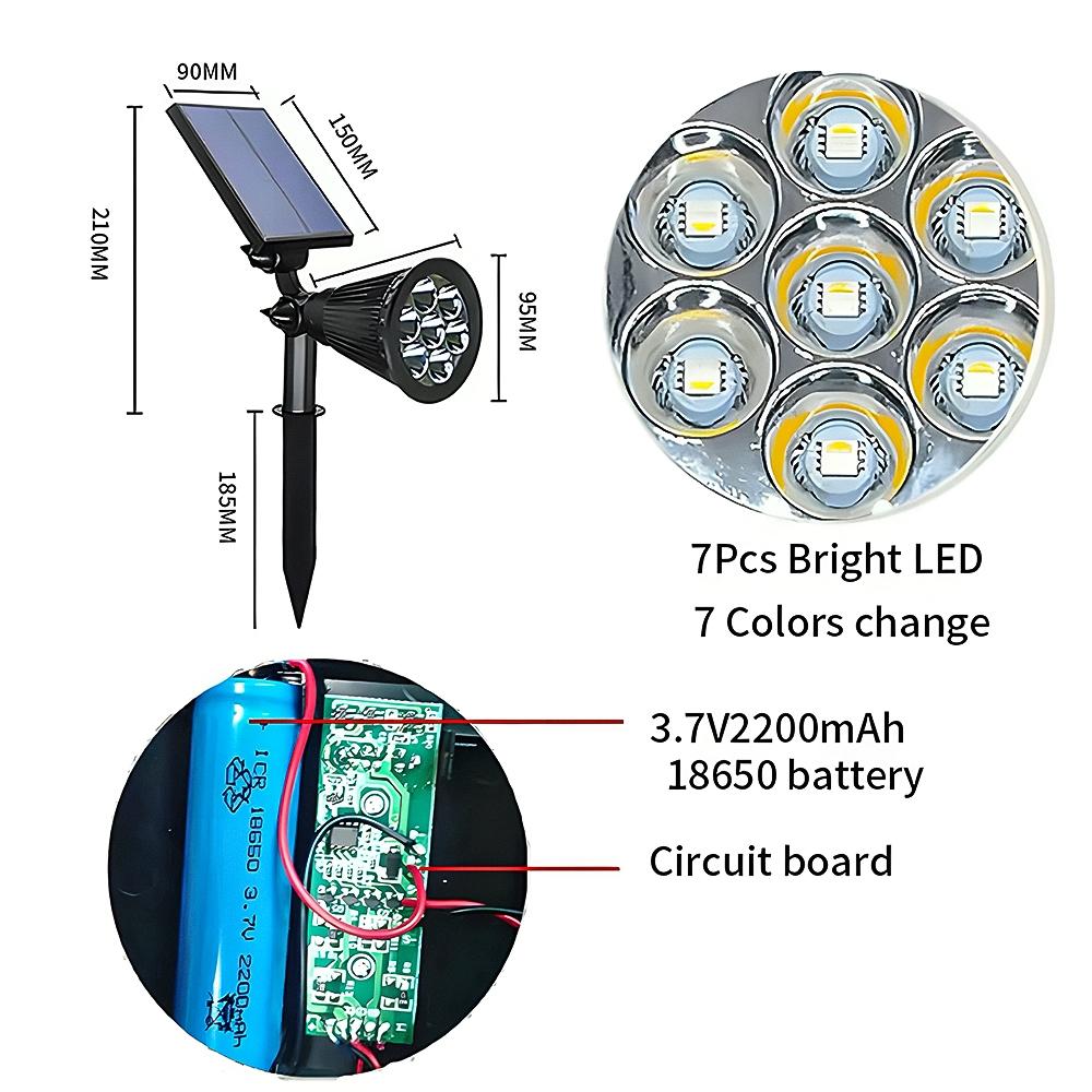 Solar Lights, Outdoor Lawn Lights, 7 Grounding Plugs, LED Garden Solar Spotlights, Decorative Lights, Lawn Landscapes, White/warm/color Lights
