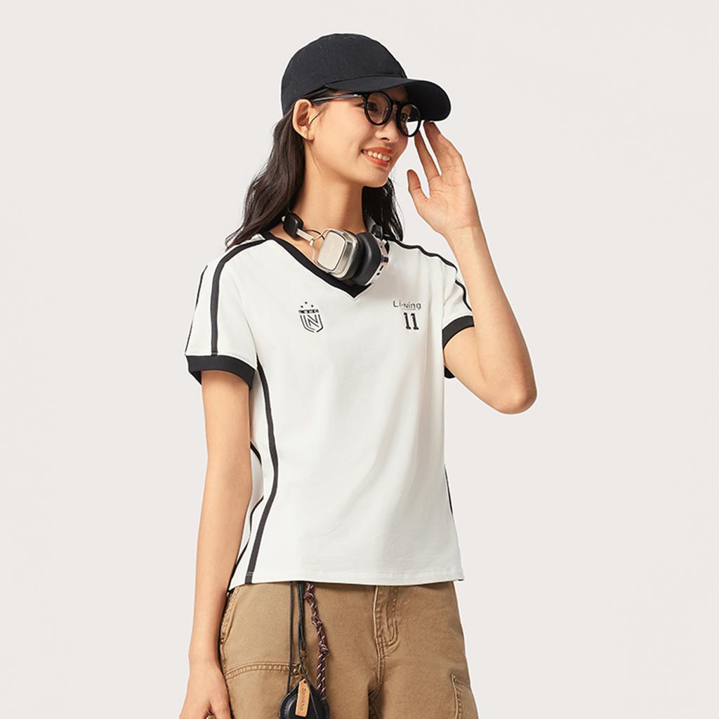 Li Ning Sports Lifestyle Series High Street American Vintage Casual Comfortable Versatile Summer Short Sleeve T-Shirt Women T-Shirt AHSV986-1