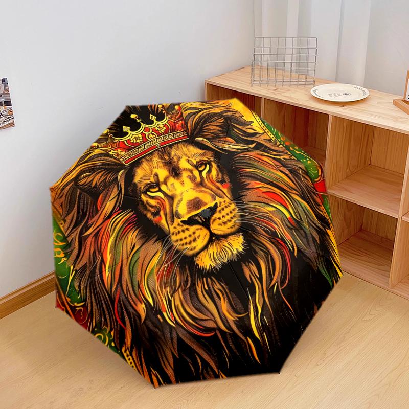1 PC Automatic Folding Umbrella - Fierce Lion Pattern, Portable & Foldable Design with 8 Ribs, Christmas Birthday Gifts