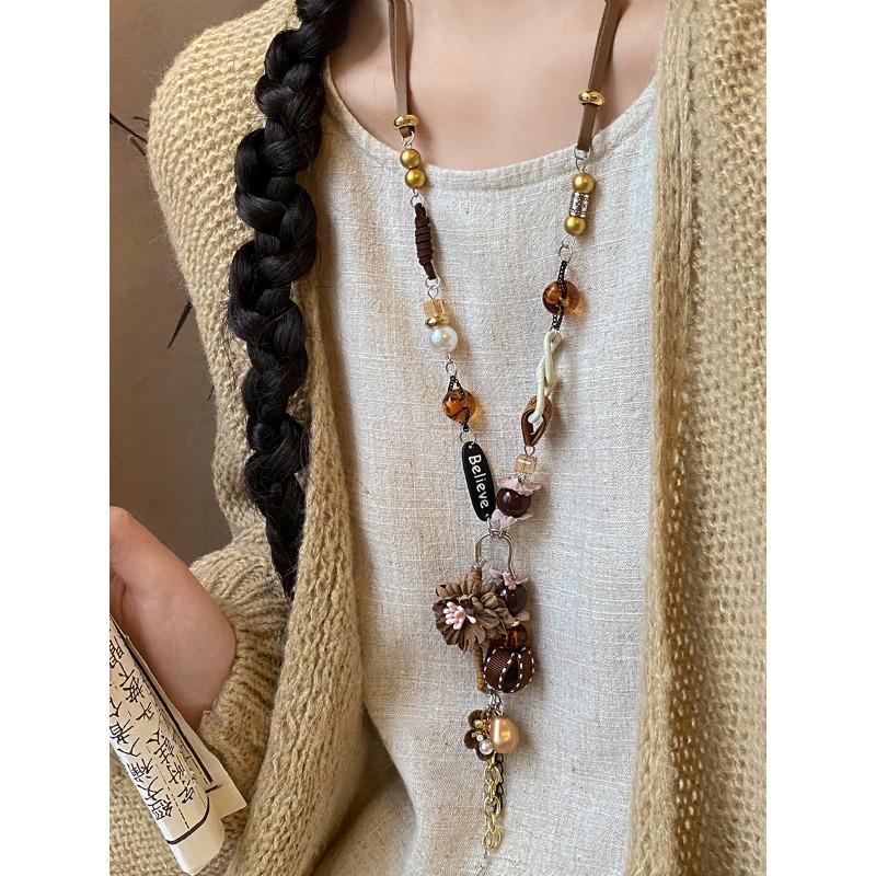 Ethnic Style Pearl Flower Pendant Necklace New Chinese Niche Versatile Collarbone Chain Retro Fashion Temperament Necklace Women