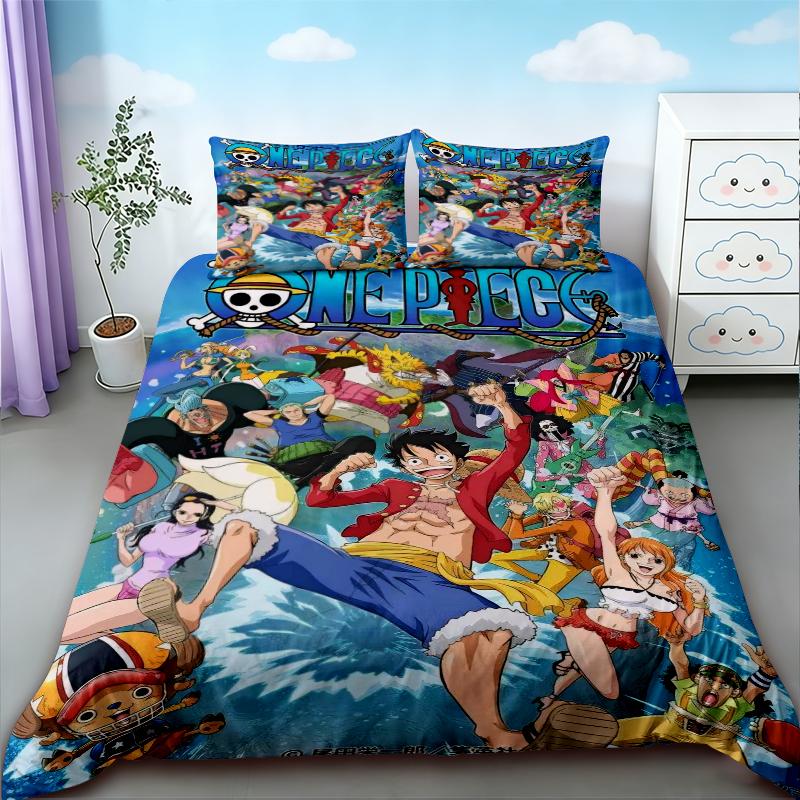 Luffy 3pcs Duvet Cover Set One Piece Cartoon Bedding Set Quilt Cover Breathable Comfortable for Bedroom Decor Best Teens Gifts