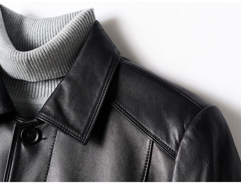 Jachetă Bărbați din Piele Naturală Haining 2025: Casual, Gros, Stil Toamnă/Iarnă pentru Persoane de Vârstă Mijlocie și Vârstnice