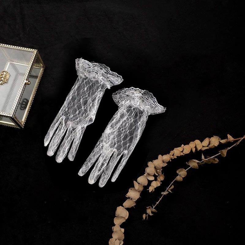 White Lace Flower Mesh Gloves for Bridal Wedding or Party Photos