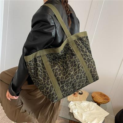 Tragetasche mit Leopardenmuster, Vintage-Stil, Umhängetasche aus Segeltuch, modische Handtasche mit großem Fassungsvermögen für Schule, Arbeit und Einkaufen