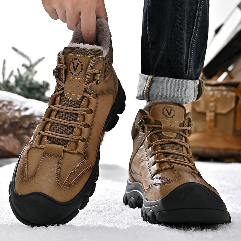 Genuine Leather Mens Walking Shoes All-match Men's Ankle Boots New Arrival Men Winter Plush Snow Boots Handmade Men Casual Shoes