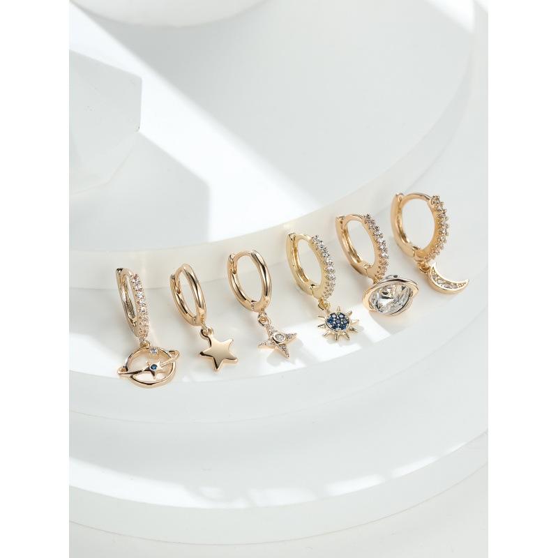 

Star Moon Twist Rope Planet Six-piece Ear Buckle Ear Buckle Women s Earrings Dongdaemun Cute Earrings Tremella Ring Jewelry