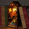 Bücherregal-Set Puppenhaus Holz Beleuchtet DIY Buchnische Bausatz 3D Puzzle Zusammenbau Gebäudemodell Buchstützen Geburtstagsgeschenke für Erwachsene