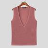 INCERUN Summer Men Deep V Sleeveless Solid Casual Fitted Rib Tank Tops Undershirts