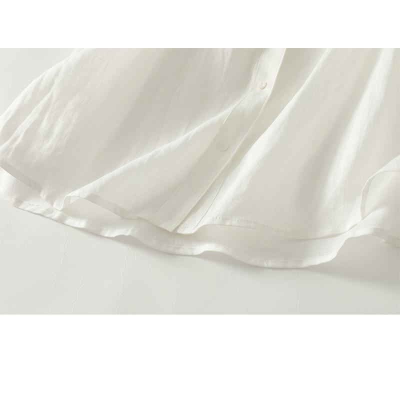 Women Casual Loose Short Sleeve Lapel Collar Cotton Linen Shirt Top