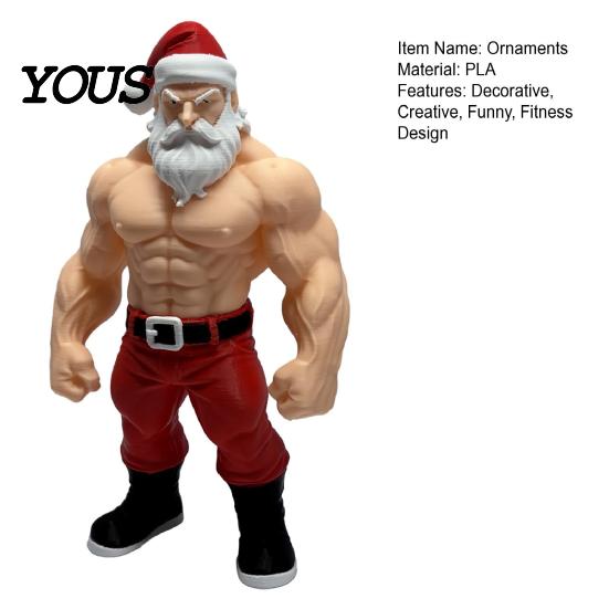 Christmas Desk Decorations 3D Printed Fitness Santa Claus Figurine, Muscular Statue, Trendy Home Office Decor Creative Sports Figure Desktop Ornament
