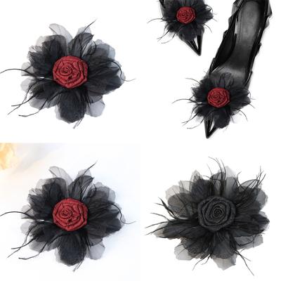 Blumen Feder Stoff Applikation Organza Aufnähen Brosche Haarspange für Hochzeits-/ Abendkleid Kleidung Brosche