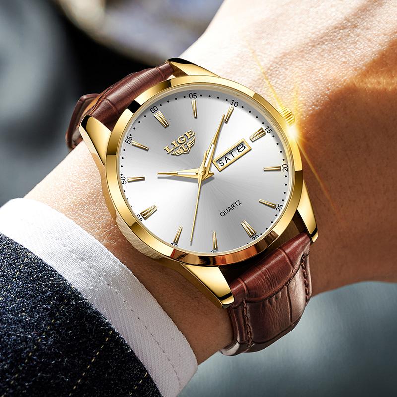 Watch Men Brand Top Lige Leather Business Date Clock Waterproof Luminous Watches Mens Luxury Sport Waterproof Quartz Wrist Watch