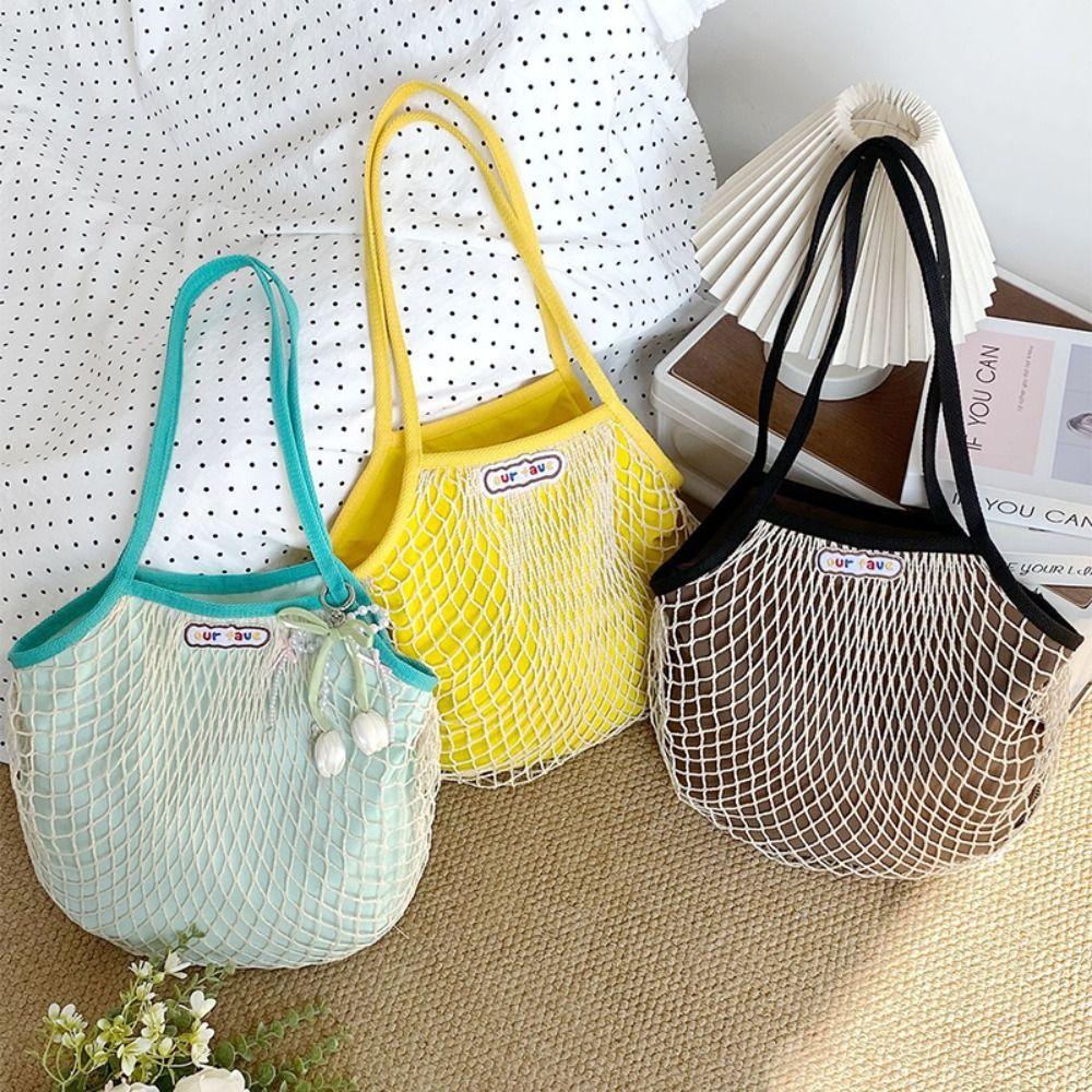 Leisure Summer Woven Shoulder Bag Large Capacity Fashion Nylon Mesh Tote Bag Simple Handbag Beach Handbag Vacation
