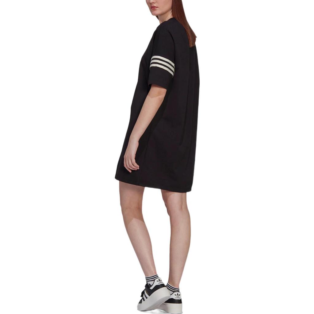 adidas Originals Kleeblatt Gestreift Rundhals Gerader Schnitt Kurzarm Kleid Damen Kleid Schwarz HM1773