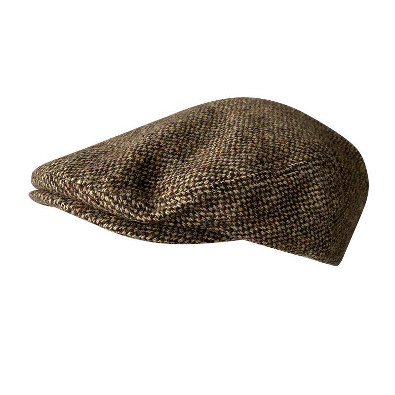 Gent Tweed Retro Big Size 60cm Newsboy Caps Men Autumn Woolen Striped Checkered Forward Hat Herringbone Flat Top Detective Beret