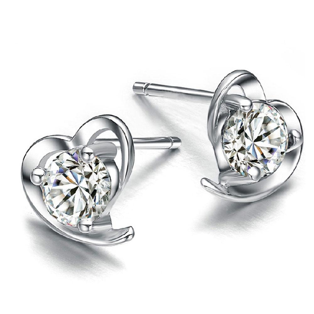 

925 Sterling Silver Gift Jewelry AAA Zircon Heart Wedding Earrings