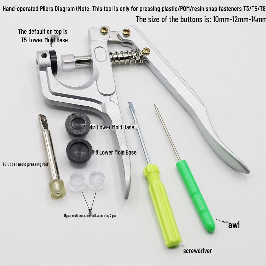 New T3T5T8 Hand Press Pliers for Plastic Resin Four-Button Snap Fastener Installation