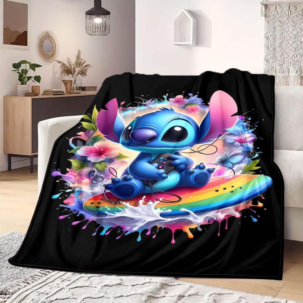 Stitch Home Decor Flannel Blanket Print for Bedrooms Sofas Beds Chairs Picnics Travel Cartoon Design