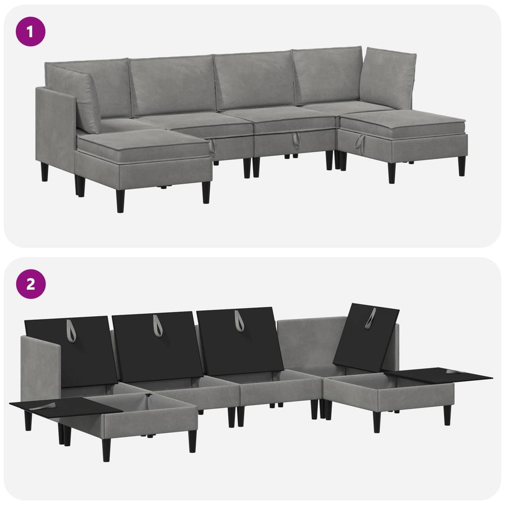 Living Room Set with Cushions and Storage 6 Pcs Light Grey Velvet