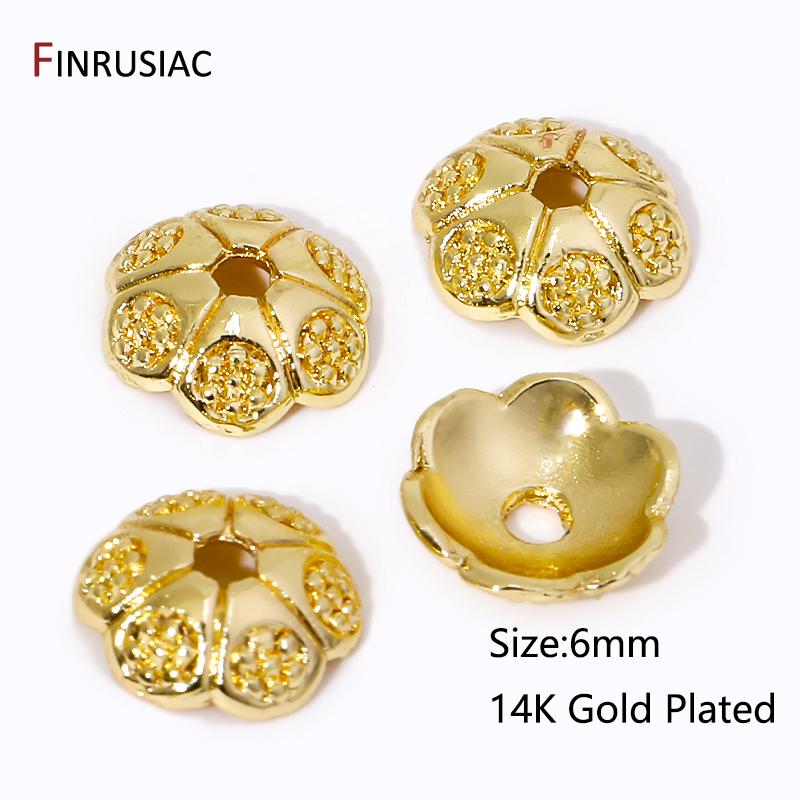 

6/7/8mm 14K/18K Gold Plated Brass Hollow Beads End Caps Flower Caps Beads For DIY Beading Jewelry Making Supplies Wholesale 20 pieces