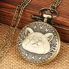 Vintage Pet Cat Head Shaped Quartz Pocket Watch Animal Necklace Steampunk Pendant FOB Clock with 80cm Necklace/30cm Hook Chain