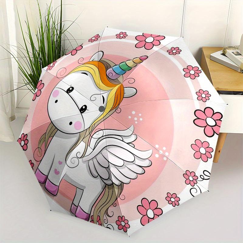 Unicorn, Flowers-themed, Eight-ribbed, Self-folding Umbrella Is Suitable for Everyday Outdoor Use and Is An Ideal Gift for Friends and Famil