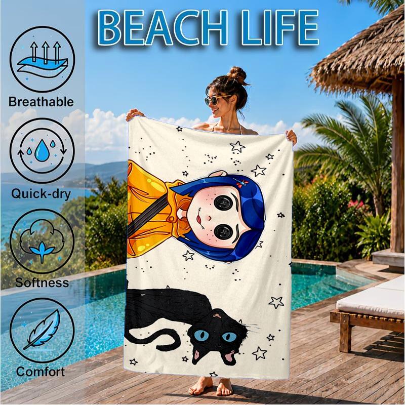 Mystery Coraline's World Beach Towel, Microfiber Beach Towel, Perfect For Pool, Beach, Travel, Home Decor Beach Party Fan Gifts