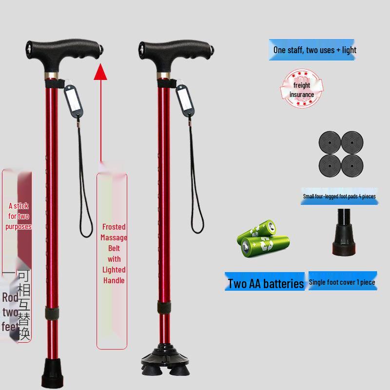 Four-Legged Aluminum Walking Cane with Light, Non-slip, Telescopic, Lightweight, Multi-functional Support for the Elderly