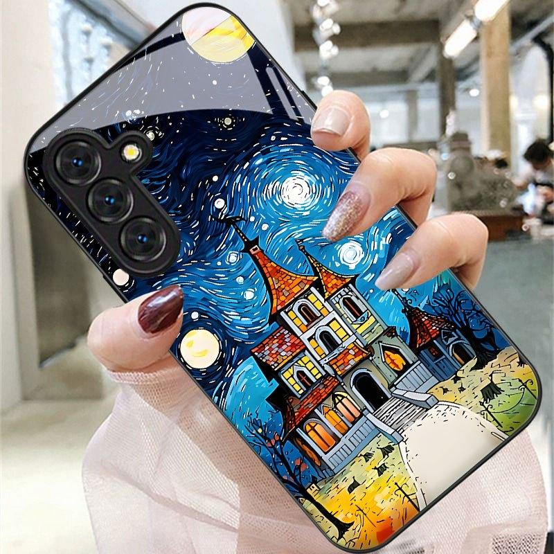 Tempered Glass Phone Case For Galaxy S26 S21 S22 S23 S24 S25 FE Ultra Plus . Vintage Castle Style.