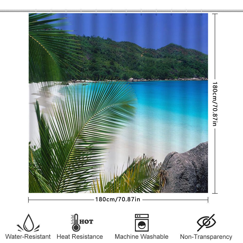 Luxury 3D Printing Shower Curtains With Beach Scene Waterproof, Washable Fabric Bathroom Decor Available In Custom Sizes For You