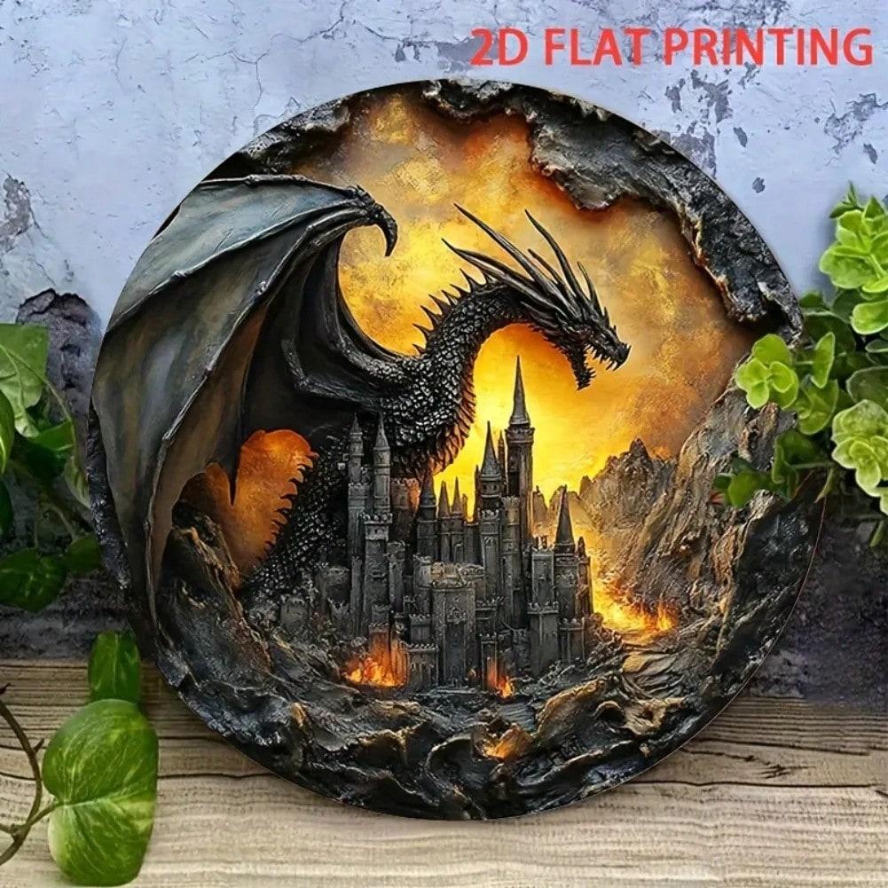 Metal Wall Art Dragon Guardian Castle Gothic Dark Fantasy Decor 20x20