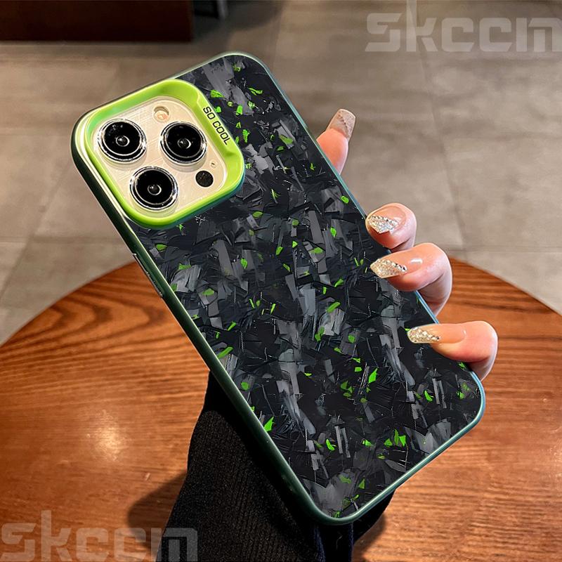 

Крутой матовый жесткий чехол для телефона с рисунком под углеродное волокно для iPhone 16 16E 15 14 13 12 11 Pro Max XS XR 8 7 Plus, противоударный чехол с гальваническим покрытием iPhone 15 зелёный
