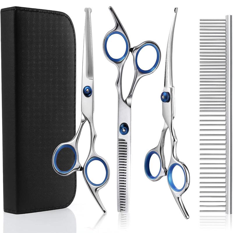 5 In 1 Dog Grooming Scissors Kit for Grooming with Safety Round Tips Stainless Steel Thinning Shears Dog Pet Cat Shears