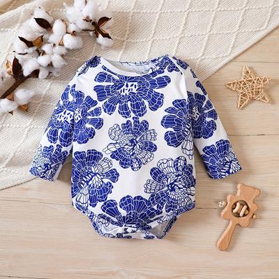 1-18 Monate Neugeborenes Baby Blume Allover-Druck Niedlicher Body Langarm-Jumpsuit Strampler