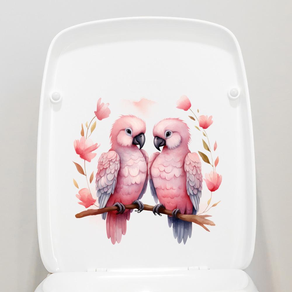 Cute Sweetheart Bird Self Adhesive Removable Toilet Lid Sticker Bathroom Home Decor