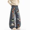 JYL Men's Flare Jeans Blue Jacquard Niche American High-Street Slim Straight Denim