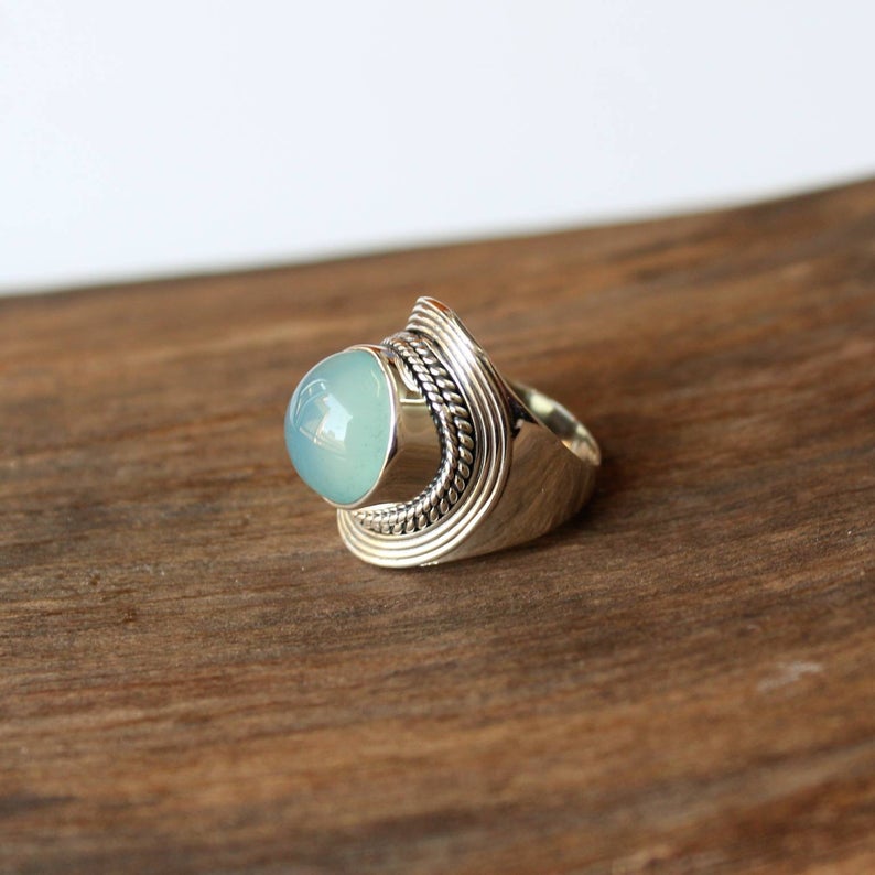 925 Sterling Silver Ring, Aqua Chalcedony Ring, 925 Sterling Silver Ring, Fine Gemstone Ring, Thanksgiving Gift, Handmade Jewelry,