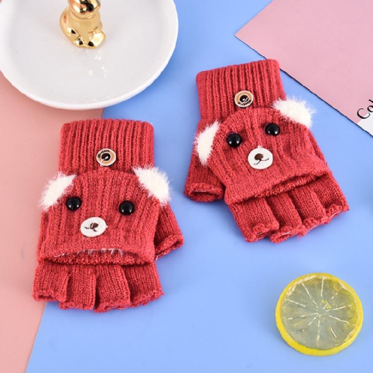 Winter Warm Gloves Cartoon Dog Glove with Flip Top Knitted Half Finger Gloves